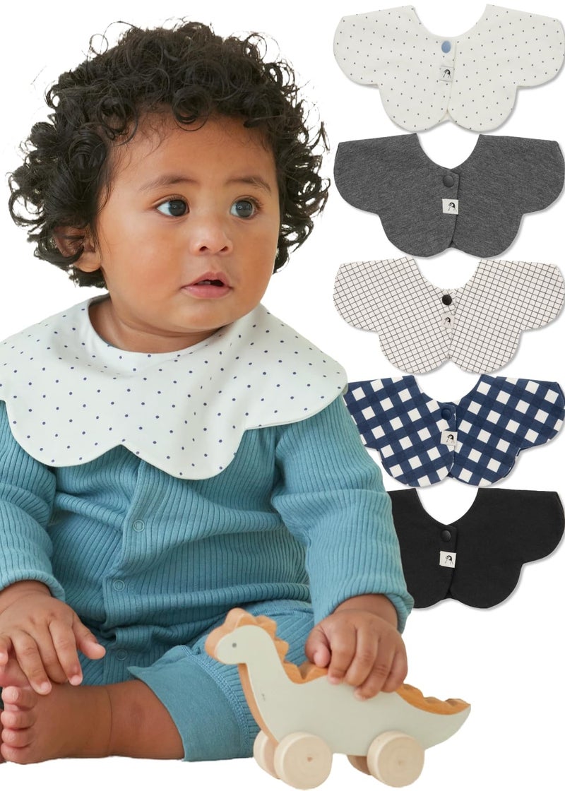 Konny Baby Bibs 5-Pack, 360 ° Rotate, New Year Gifts, Soft and Absorbent Bandana Drooling for Boys Girls baby Essentials(Set 6 - Black, Charcoal, Grid, Navy Gingham, Blue Dot) - Image 1